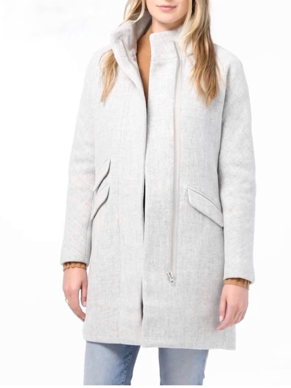 J. Crew Cocoon Coat Light Gray-Funnel Neck